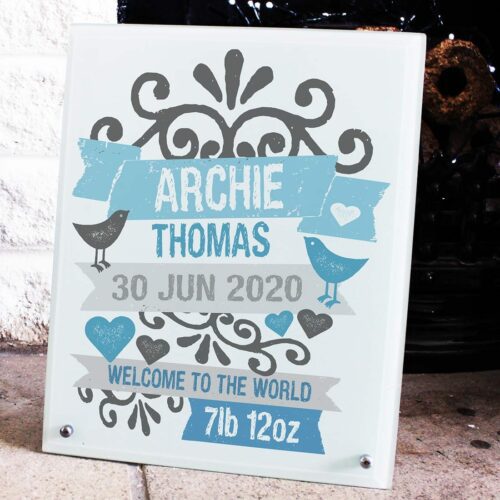 New Baby Boy Banner 8x10 Glass Sign