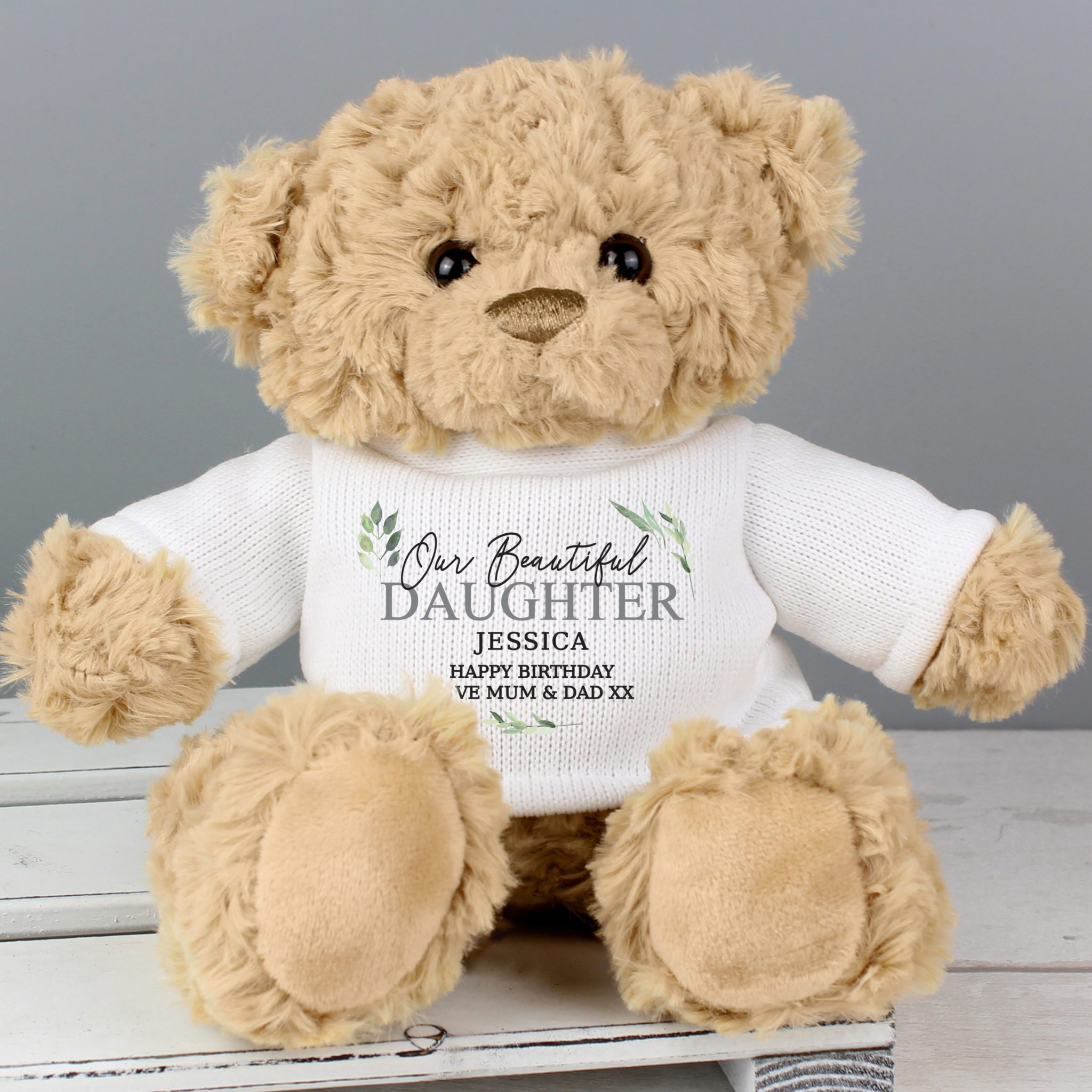 Personalised Geometric Leaf Teddy Bear The Giftie Company