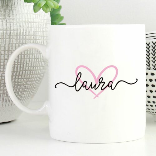 Script Name & Pink Heart Ceramic Mug