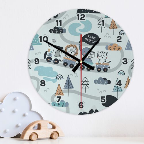 Safari Animal Train Glass Wall Clock