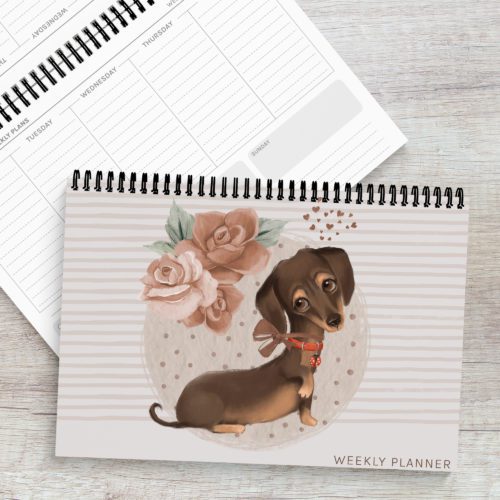 Painted Dachshund A4 Weekly Desk Planner