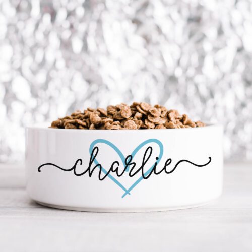 Script Name & Blue Heart Pet Bowl